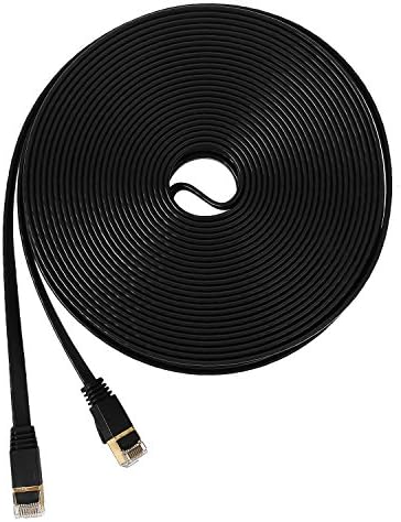XMTIKO Cat 7 Ethernet Cable 50 ft Black - 10GB 600MHz Ethernet Patch Cable, Fastest Shielded (STP) Computer Internet Cable - Flat Lan Network Cable With Snagless RJ45 Connectors - 15 Meters Black Black