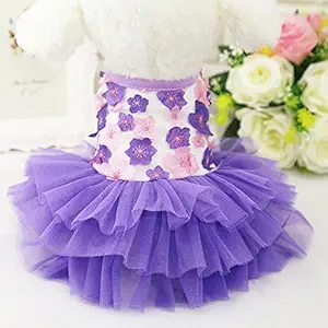 PIXRIY Sweet Puppy Dress Lace Tutu Dog Dress Skirt Spring Summer Purple Pink Doggie Princess Dress(Purple,L)