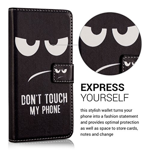 kwmobile HÃ¼lle fÃ¼r Wiko Lenny - Wallet Case Handy SchutzhÃ¼lle Kunstleder - Handycover KlapphÃ¼lle mit Kartenfach und StÃ¤nder Don't touch my Phone Design WeiÃŸ Schwarz