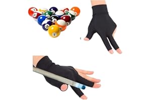 AYNEFY Snooker Glove Left Hand 3 Fingers Snooker Billiard Gloves Elastic Sweat Proof Shooter Cue Pool Gloves for Man Woman, Black, One Size