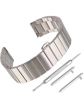 BEWISH 20mm Uhrarmband Edelstahl Ersatzband Solide Metall Uhr Band Schmetterlingswölbung Uhrenarmbänder Falt Edelstahlschliesse...