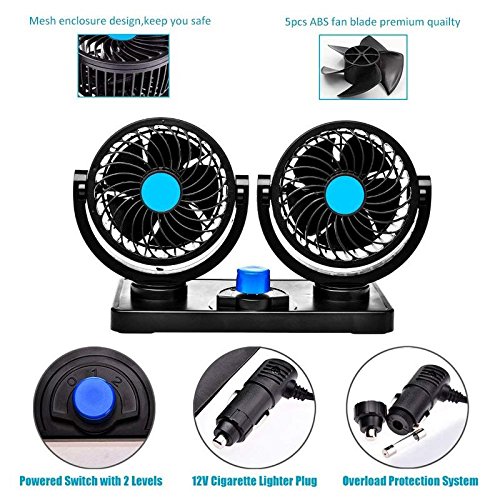 Trest Car Fan 12V 360 Degree Rotatable Dual Head 2 Speed Quiet Strong Dashboard Auto Cooling Air Fan for All Auto Vehicles - Image 4