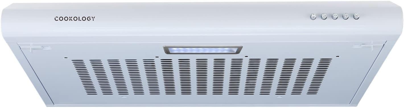 Cookology 60cm Visor Cooker Hood | Slim Under Cabinet Kitchen Extractor Fan, White Finish, 3 Speed Ventilation, Built-In Light, Easy Fit Design
