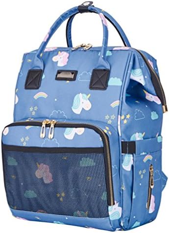 Multifunction Baby Diaper Backpack Bag, Waterproof Travel Nappy Changing Bag with Large Capacity and Stylish Design Pushchair Straps Mommy Bag for Baby Care (Unicorn Blue)