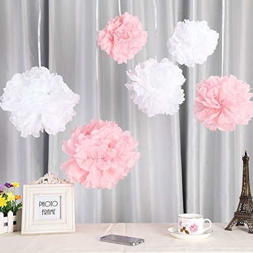 Fanaticism 20er Set Seidenpapier PomPoms weiß rosa  Hochzeit Party Deko, 25cm