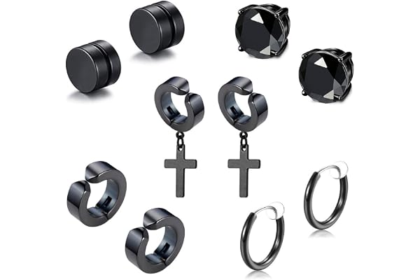 Fu You 5 Paires Acier Inoxydable Fausse Boucles d'oreilles Clip pour Homme Femme