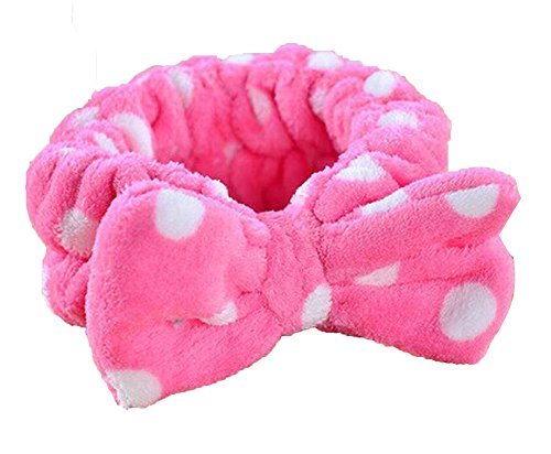 niceeshop(TM) Hot Pink-Sweet Lovely Coral Fleece White Dot Bow Headband/ Hairlace Hair Accessory