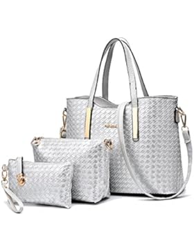 Tibes Art und Weise PU Leder Damen Handtasche + Schultertasche + Geldbeutel 3pcs Beutel Webart Tote