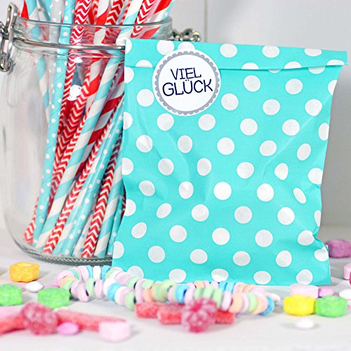 25 Frau Wundervoll Papiertüten türkis, weiße Punkte / Geschenktüten Kindergeburtstag / Candy Paper Bags / Candy Bag / Candy Bar - 4