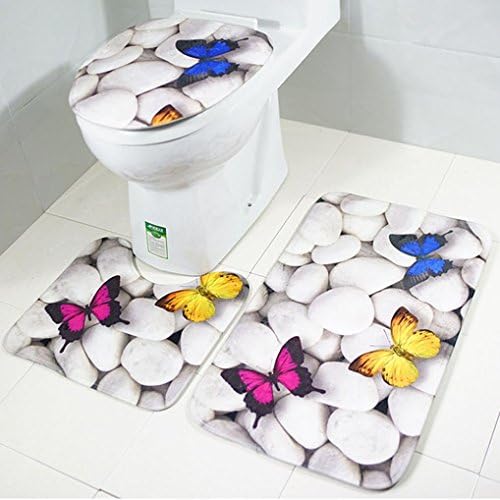Hukz 3pcs Bathroom Rug Sets Non-slip Bath Mat,Bath Mat + Pedestal Mat + Toilet Seat Cover Mat (B)