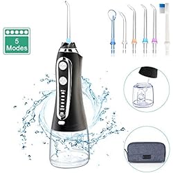 Hydropulseur Jet Dentaire 300ML, Irrigateur Oral Professionnel Rechargeable IPX7 Étanche Jet Dentaire Sans Fil avec 6 Buses-5 modes-2 Bouton USB Jet Hydropulseur pour Soins Hygiène de Dents