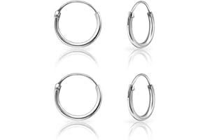 DTPsilver® 2 Paires - Creoles Argent Femme - Creoles Or Femme - Boucle d'oreille Femme Argent - Lot Boucles d'oreilles Femme - Boucles d'oreilles pour Homme - Petite Creole - Diamètre: 8, 10, 12 mm