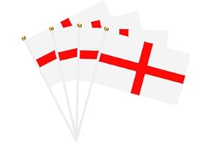 TRIMMING SHOP St. George Hand Flag 14x21cm, Spear Top, PVC Mini Hand Held Flag, Waving Flag Royal Street Party Celebration Sporting Events Pub BBQ Car Decorations Women's Football World Cup 2023, 10pcs