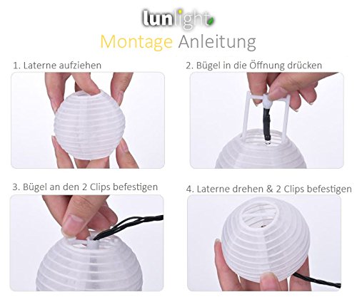 Solar Lichterkette 30 LEDs 6 Meter Solarbetrieben Lampions Laterne Lichterkette Wasserfest Weihnachten Dekoration für Garten, Terrasse, Penthouse Haus, Outdoor, Party, Hochzeit, Hof, Feiern – Warmweiß Lunlight [Energieklasse A+++] - 6