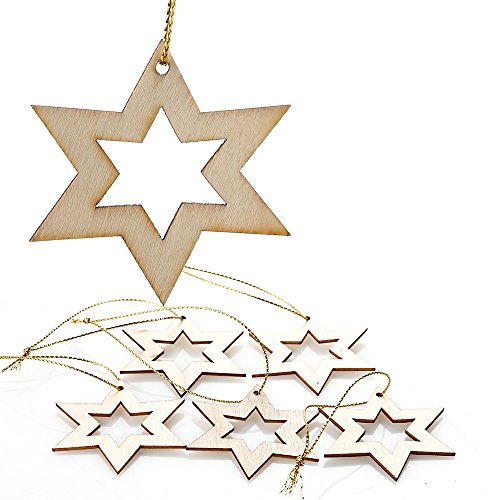 5stk Holz Star Sterne Weihnachtshänger Anhänger Baum Schmuck Wooden Weihnachtsdekoration Baumschmuck - 5