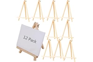 Aisamco Lot de 12 mini chevalets en bois de 19 cm, présentoir en bois naturel, support de table pour artiste, pour afficher de petites toiles, cartes de visite, photos, travaux manuels, panneaux