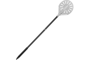 BEZORR Turning Pizza Peel, 6 Inch Round Perforated Pizza Peel with 57CM Non-Slip Heat Resistant Long Handle, Anodized Aluminum Pizza Turning Peel for Baking Pizza Grill Oven