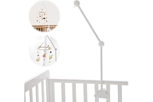 BOCGUY Baby Mobile Crib Holder Wooden, Baby Cot Mobile Arm, Wooden Crib Mobile Bed Bell Holder Adjustable Clouds Design for Hanging Crib Mobiles Bed Bell Wind Chimes Toy Nursery Deco for Babies(White)