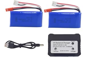 ZYGY 2 Piezas 7,4 V 1100 mah batería de Litio y Cargador 2 en 1 para WLtoys A949 A959 A969 A979 S989 V912 T23 T55 F45 A320 A321 RC Coche RC Drone