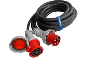 HILARK CABLE TECH Hilark Cable alargador de Goma H07RNF 5x16 mm (5g16 mm) 63A IP44 El Enchufe y la Toma de Corriente Son de 5 Polos (5 Metro, Negro)