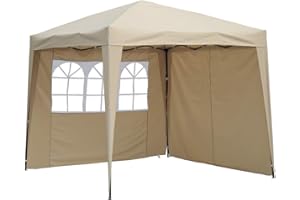 Angel Living 2.5x2.5 m Tente Pliante avec 2 Côtés, Résistant à l'eau et Aux UV, Tonnelle Pavillon avec Un Sac de Transport, Tente Pliante pour Jardin Patio à l'Air Libre (Beige)