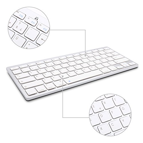 BORIYUAN Ultra dünn Bluetooth 3.0 Wireless Tastatur(Qwertz) Kabellose Deutsche Keyboard für IPad, iPhone, Samsung Galaxy Tab, Galaxy Note, Smartphones. Kompatibel mit allen iOS, Android, Mac, und Windows Geräten. Weiß - 9