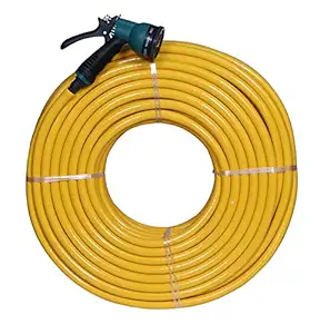 Tramp & Badger (Size : 1/2 (0.5) Inch, Length: 5 Meters, Yellow) Heavy Duty Water Hose Pipe With Water Spray Gun, Light Weight Easy to Connect For Garden, Car Wash, Cleaning, Pet Bath & Park.