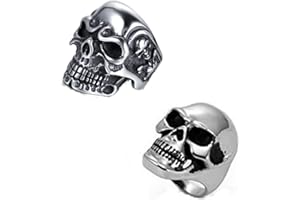 JewelryWe Gioielli Anello Punk da Uomo Donna Acciaio Inossidabile Gotico Teschio Cranio, Colore Nero Argento;Regalo Halloween