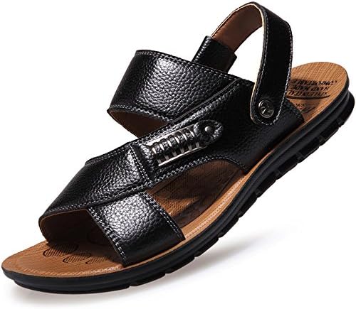 CANRO Men's Soft Leather Sandals Outdoor Breathable Beach Slippers