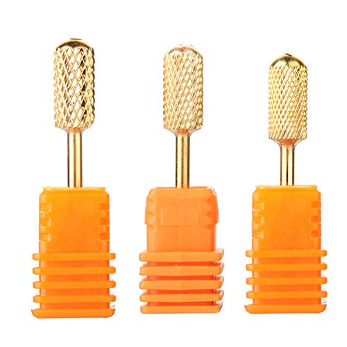 MAKARTT 3pcs/set 3/32" Electric Gold Carbide Nail Art Drill Coarse File Medium Bits Manicure