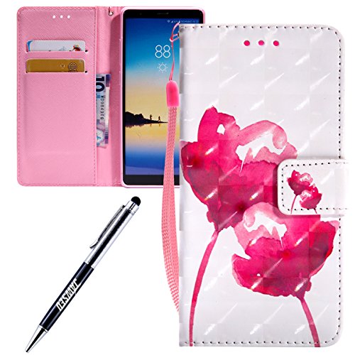 For Samsung Galaxy Note 8 case,Feeltech JAWSEU Samsung Galaxy Note 8 PU leather Wallet Flip Cover Multi Function Card Slots Protective Cases with Cute Animal & Colourful Pattern Design [Stand Function][Magnetic Closure] Flip Folder Card Holders Money Pouch Smart Phone Cover with Hand Strap for Samsung Galaxy Note 8 - Red rose