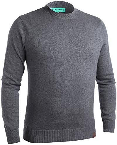 Mio Marino Mens Knitted Jumper - Cotton Lightweight Pullover Sweater - Charcoal Grey - X-Larg