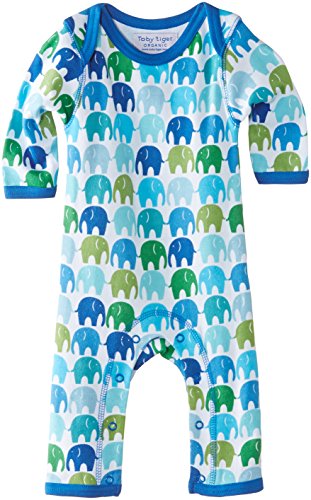 Toby Tiger Baby-Boys Organic Cotton Blue Elly Printed Sleepsuit, Blue, 0-3 Months