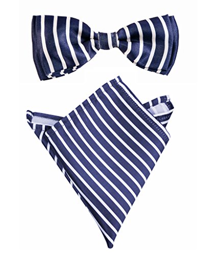 BLACKSMITHCorporate Navy Stripes Bow Tie & Pocket Square Set