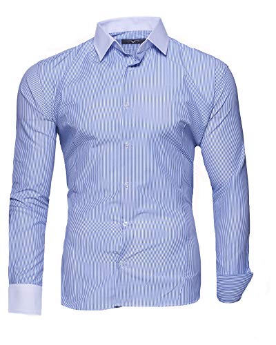 Kayhan Hombre Camisa, Gestreift Blue (M)