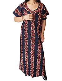 Indiatrendzs Women Maxi Cotton Nighty Printed Sleepwear Comfy Nightwear Evening Dress Free Size