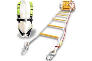 EVEREST'S TOYS Balcony Escape Ladder 4 Storey | 10m (32ft) Height Emergency Rope Hanging Ladder with Full Body Belt and Safety Cord | – Window Fire Escape, Foldable, Anti-Slip, Home Use - Heavy Duty Rescue Kit