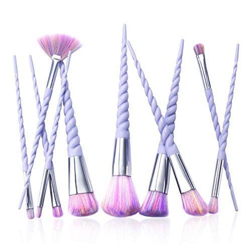 Kyerivs 10pcs Einhorn Make up Pinsel Kosmetik Frauen Mehrfarbig Make up Pinsel Kit für Foundation Eyebrow Eyeliner - 3