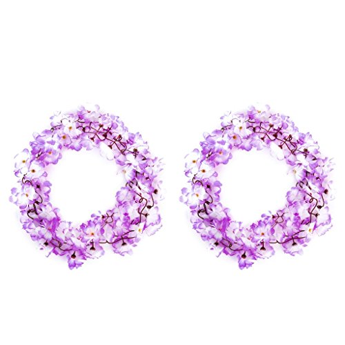 SODIAL(R) 2x Kuenstliche Azalee Girlande Blume Rebe Hochzeits Garten Dekoration lila
