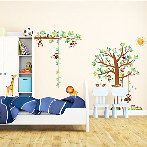 Decowall DM-1401P1402 8 Kleine Affen Baum & Höhentabelle Wandsticker Wandaufkleber Wandtattoo Kinderzimmer - 3