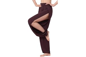 HOEREV Damskie miękkie spodnie z rozcięciem spodnie do jogi haremki taniec joga pilates