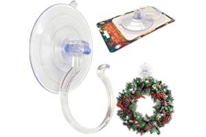 QIUGOSUN Wreath Hanger For Front Door,Christmas Decorations Over Door Wreath Holder Multi-Purpose Clear Suction Hooks for Bathroom Shower Kitchen Window Indoor Outdoor Home Xmas Holiday Hanging Lights Garlands