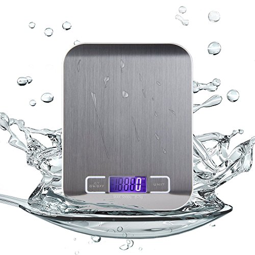 Básculas cocina digitales pequeñas,DaSinKo Balanza Electrónica para Cocina Acero Inoxidable de Alta Medición Precisa cocina , LCD Retroiluminación, 5kg / 11lbs, Color Plata (Baterías Incluidas)