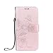 Produktbild Samsung Galaxy A5 2017 Leder Wallet Tasche Brieftasche Schutzhülle , Fanryn Butterfly Blume geprägt Muster Design Hochwertige PU Leder Folio Tasche Case Hülle im Bookstyle mit Standfunktion Kredit Kartenfächer (Leichtes Pulver)