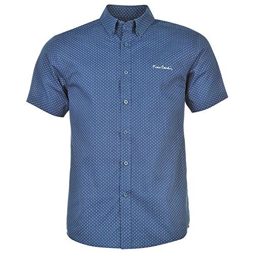 Pierre Cardin  Camicia da uomo a maniche corte con fantasia e chiusura a bottone Marineblau/Weiss Geo XXXXL 