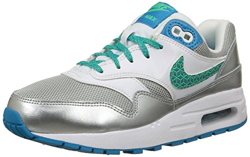 Nike Air Max 1, Sneakers Basses fille, Blanc (White/Blue Lagoon/Electric Green 100), 38 EU (5 UK)