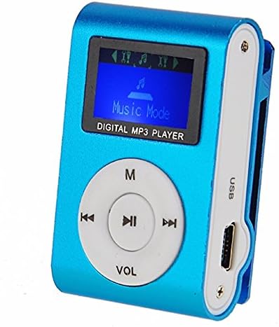 MOKE New Mini Clip Metal Mp3 Player With LCD Screen + Micro / TF Slot Mp3 MEMORY EXPANDABLE UP 16GB(NO MEMORY/SD Card) blue