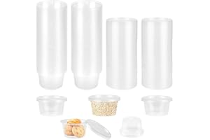 LPAMABA 100 Pz Vasetti Trasparenti per Salse da 100ml,Contenitori per Condimenti con Coperchi,Bicchieri per Salsa in plastica,Tazze Rotonde Trasparente per Alimenti, Tazze per Salsa, Condimenti