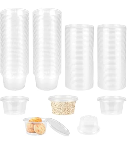 LPAMABA 100 stuks opbergdozen met deksel 1oz vershouddozen lekvrij kleine plastic containers opbergbekers containers sausbekers voor sauzen, dips, kruiden, magnetronbestendig - 25ml