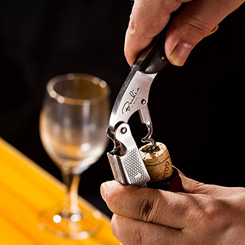 Benkia Kellnermesser mit Holzgriff in schwarz inkl. Wein-Ratgeber Ebook – Profi Korkenzieher aus Edelstahl in Gastronomie Qualität mit Flaschenöffner, Folienschneider - 4